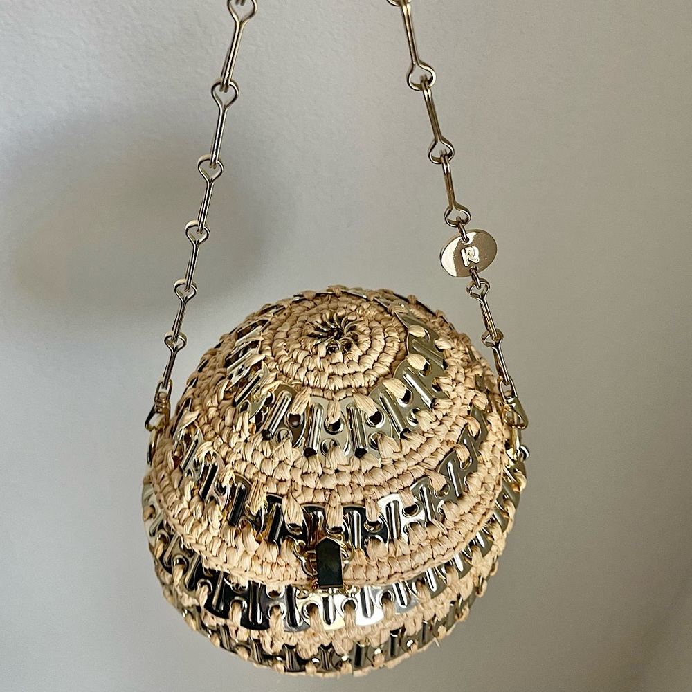 Paco Rabanne 1969 Sunkist raffia ball bag.